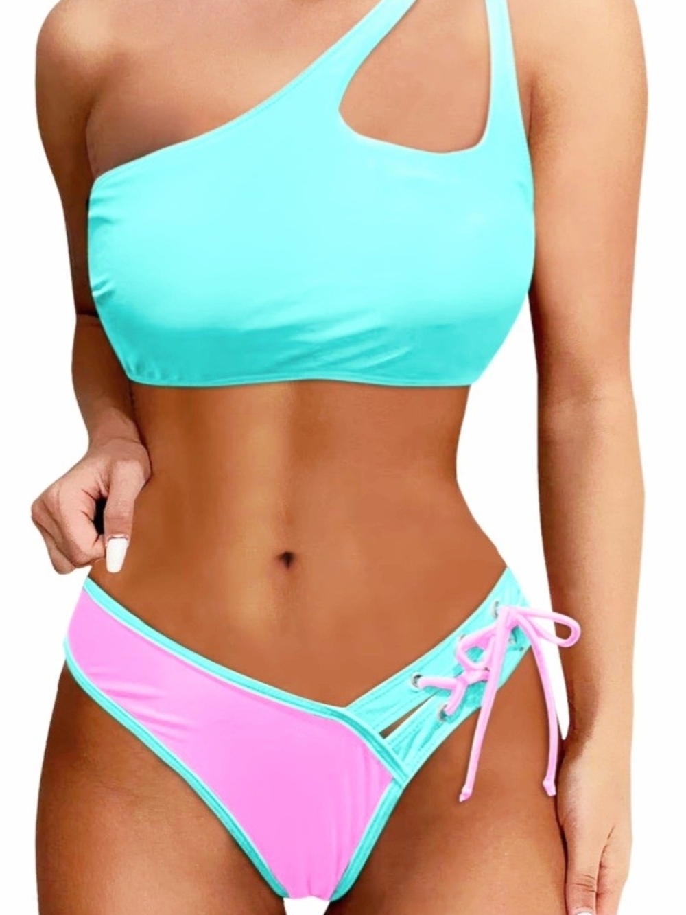 Asymmetric Aqua & Pink Women's Bikini Set